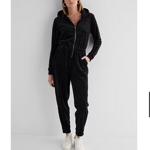 Express Velour Zip Up Hooded Jumpsuit